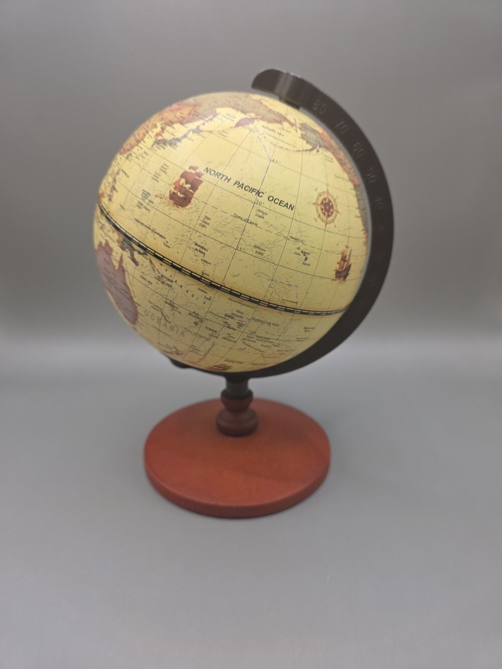 Desk World Globe/ Wooden Base / Made In India / 9 1/2 Inches Tall / Nice!